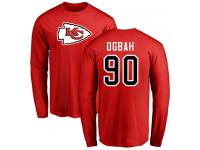 Men #90 Emmanuel Ogbah Red Football Name & Number Logo Kansas City Chiefs Long Sleeve T-Shirt