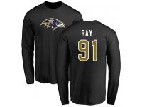 Men #91 Shane Ray Black Football Name & Number Logo Baltimore Ravens Long Sleeve T-Shirt