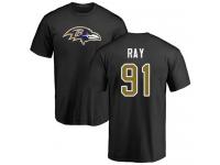 Men #91 Shane Ray Black Football Name & Number Logo Baltimore Ravens T-Shirt