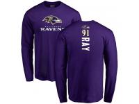Men #91 Shane Ray Purple Football Backer Baltimore Ravens Long Sleeve T-Shirt