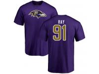 Men #91 Shane Ray Purple Football Name & Number Logo Baltimore Ravens T-Shirt