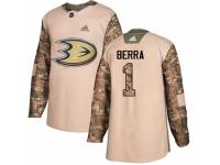 Men Adidas Anaheim Ducks #1 Reto Berra Camo Veterans Day Practice NHL Jersey