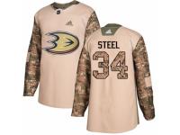 Men Adidas Anaheim Ducks #34 Sam Steel Camo Veterans Day Practice NHL Jersey