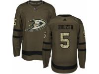 Men Adidas Anaheim Ducks #5 Korbinian Holzer Green Salute to Service NHL Jersey