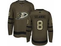 Men Adidas Anaheim Ducks #8 Teemu Selanne Green Salute to Service NHL Jersey