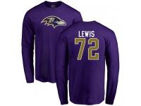 Men Nike Alex Lewis Purple Name & Number Logo - NFL Baltimore Ravens #72 Long Sleeve T-Shirt