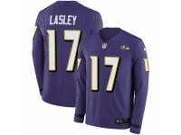 Men Nike Baltimore Ravens #17 Jordan Lasley Limited Purple Therma Long Sleeve NFL Jersey