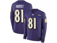 Men Nike Baltimore Ravens #81 Hayden Hurst Limited Purple Therma Long Sleeve NFL Jersey