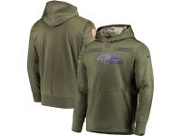 Men Nike Baltimore Ravens Olive Salute to Service Sideline Therma Performance Pullover Hoodie