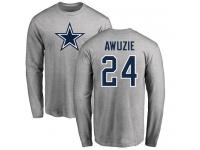 Men Nike Chidobe Awuzie Ash Name & Number Logo - NFL Dallas Cowboys #24 Long Sleeve T-Shirt