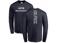 Men Nike Ethan Pocic Navy Blue Backer - NFL Seattle Seahawks #77 Long Sleeve T-Shirt