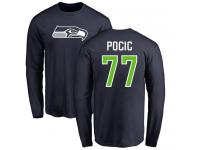 Men Nike Ethan Pocic Navy Blue Name & Number Logo - NFL Seattle Seahawks #77 Long Sleeve T-Shirt