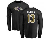 Men Nike John Brown Black Name & Number Logo - NFL Baltimore Ravens #13 Long Sleeve T-Shirt