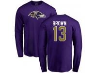 Men Nike John Brown Purple Name & Number Logo - NFL Baltimore Ravens #13 Long Sleeve T-Shirt