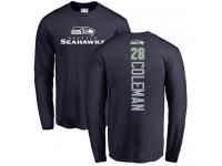 Men Nike Justin Coleman Navy Blue Backer - NFL Seattle Seahawks #28 Long Sleeve T-Shirt