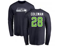 Men Nike Justin Coleman Navy Blue Name & Number Logo - NFL Seattle Seahawks #28 Long Sleeve T-Shirt