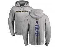 Men Nike Justin Tucker Ash Backer - NFL Baltimore Ravens #9 Pullover Hoodie