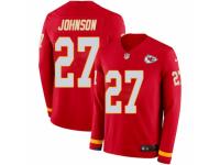 Men Nike Kansas City Chiefs #27 Larry Johnson Limited Red Therma Long Sleeve NFL Jersey