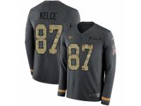 Men Nike Kansas City Chiefs #87 Travis Kelce Limited Black Salute to Service Therma Long Sleeve NFL Jersey