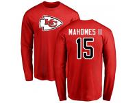 Men Nike Patrick Mahomes II Red Name & Number Logo - NFL Kansas City Chiefs #15 Long Sleeve T-Shirt