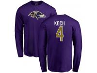 Men Nike Sam Koch Purple Name & Number Logo - NFL Baltimore Ravens #4 Long Sleeve T-Shirt