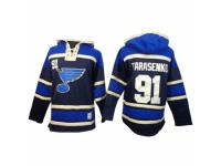 Men Old Time Hockey St. Louis Blues #91 Vladimir Tarasenko Premier Navy Blue Sawyer Hooded Sweatshirt