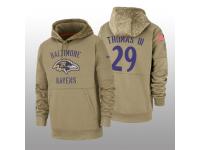 Men's 2019 Salute to Service Earl Thomas III Ravens Tan Sideline Therma Hoodie Baltimore Ravens