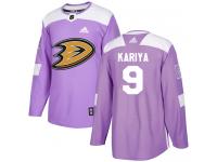 Men's Adidas Anaheim Ducks #9 Paul Kariya Authentic Purple Fights Cancer Practice NHL Jersey