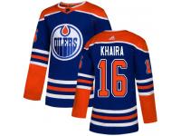 Men's Adidas Edmonton Oilers #16 Jujhar Khaira Royal Blue Alternate Authentic NHL Jersey