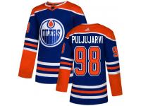 Men's Adidas Edmonton Oilers #98 Jesse Puljujarvi Royal Blue Alternate Authentic NHL Jersey