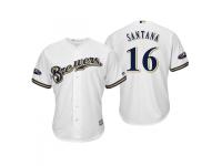 Men's Brewers 2018 Postseason Home White Domingo Santana Cool Base Jersey