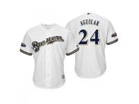 Men's Brewers 2018 Postseason Home White Jesus Aguilar Cool Base Jersey