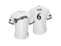 Men's Brewers 2018 Postseason Home White Lorenzo Cain Cool Base Jersey