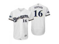 Men's Brewers 2018 Postseason White Domingo Santana Flex Base Home Jersey