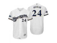 Men's Brewers 2018 Postseason White Jesus Aguilar Flex Base Home Jersey