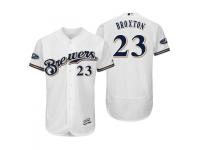 Men's Brewers 2018 Postseason White Keon Broxton Flex Base Home Jersey