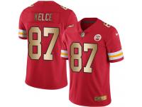 Men's Limited Travis Kelce #87 Nike Red Gold Jersey - NFL Kansas City Chiefs Rush