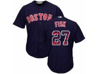 Men's Majestic Boston Red Sox #27 Carlton Fisk Navy Blue Team Logo Fashion Cool Base MLB Jersey