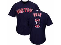 Men's Majestic Boston Red Sox #3 Babe Ruth Navy Blue Team Logo Fashion Cool Base MLB Jersey