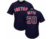Men's Majestic Boston Red Sox #50 Mookie Betts Navy Blue Team Logo Fashion Cool Base MLB Jersey