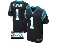 Men's Nike Carolina Panthers #1 Cam Newton Black Team Color Elite Autographed NFL Jersey