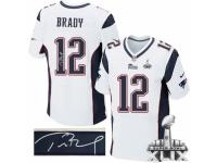 Men's Nike New England Patriots 12 Tom Brady Elite White Autographed Super Bowl XLIX NFL Jersey