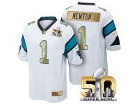 Men's Superbowl 50 Carolina Panthers #1 Cam Newton White Jersey