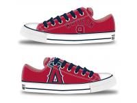 MLB Men/Women Los Angeles Angels #9 Cameron Maybin Red Hand Painted Unisex Low-Top Canvas Shoes