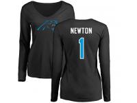 Nike Cam Newton Black Name & Number Logo Slim Fit Women's - NFL Carolina Panthers #1 Long Sleeve T-Shirt