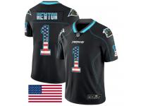 Nike Carolina Panthers #1 Cam Newton Black Men's Stitched NFL Limited Rush USA Flag Jersey