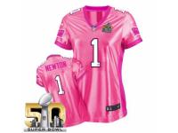 Nike Carolina Panthers #1 Cam Newton Limited Pink New Women's Be Luv'd Super Bowl L NFL Jersey