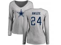 Nike Chidobe Awuzie Ash Name & Number Logo Slim Fit Women's - NFL Dallas Cowboys #24 Long Sleeve T-Shirt