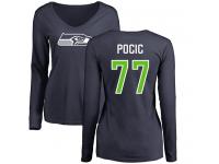 Nike Ethan Pocic Navy Blue Name & Number Logo Women's - NFL Seattle Seahawks #77 Long Sleeve T-Shirt