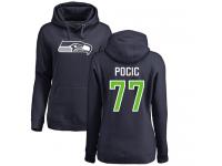 Nike Ethan Pocic Navy Blue Name & Number Logo Women's - NFL Seattle Seahawks #77 Pullover Hoodie